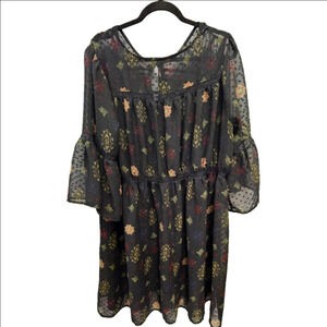 Lucky Brand Sheer Babydoll Dress Floral Neck 2XL